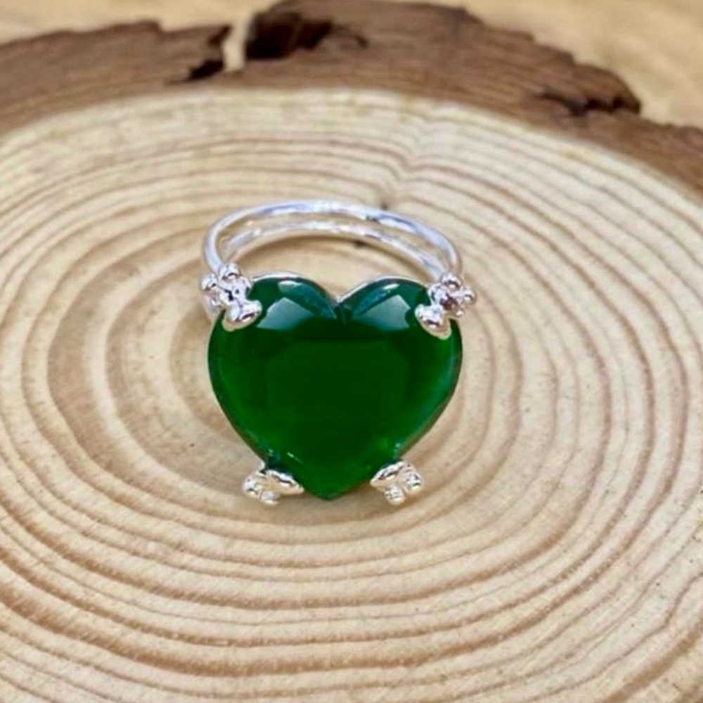 Tous Green Heart Silver Ring